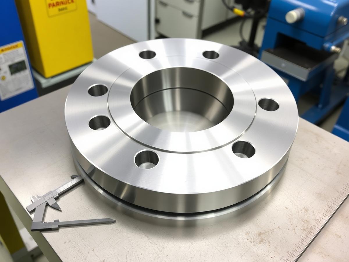 Stack of nickel alloy weld-neck flanges ready for inspection